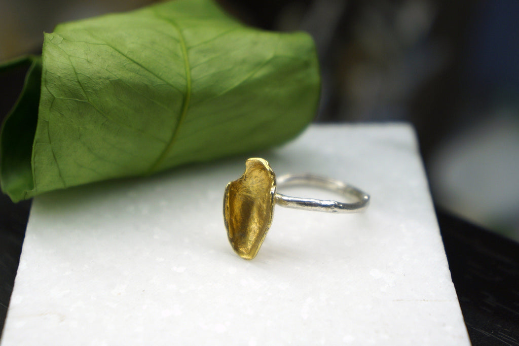 Nature Inspired Pistachio Ring, Sterling Silver (Adjustable Size)-1