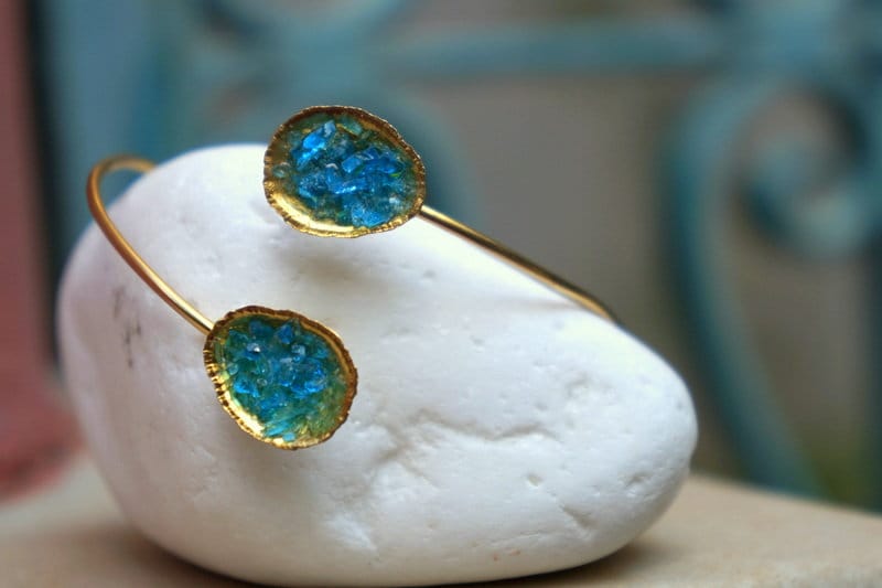 Nautical Silver Cuff Bracelet, Limpet Shell with Raw Blue Murano Glass (Adjustable)-3