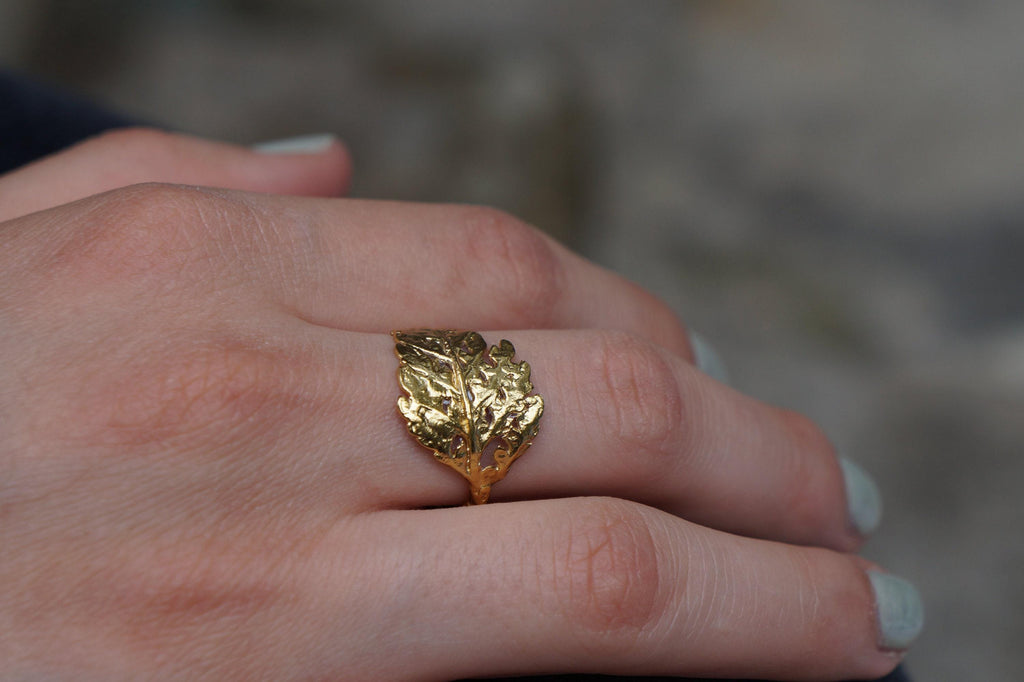 Fern Leaf Ring: Gold Plated Brass, Nature-Inspired Design-2