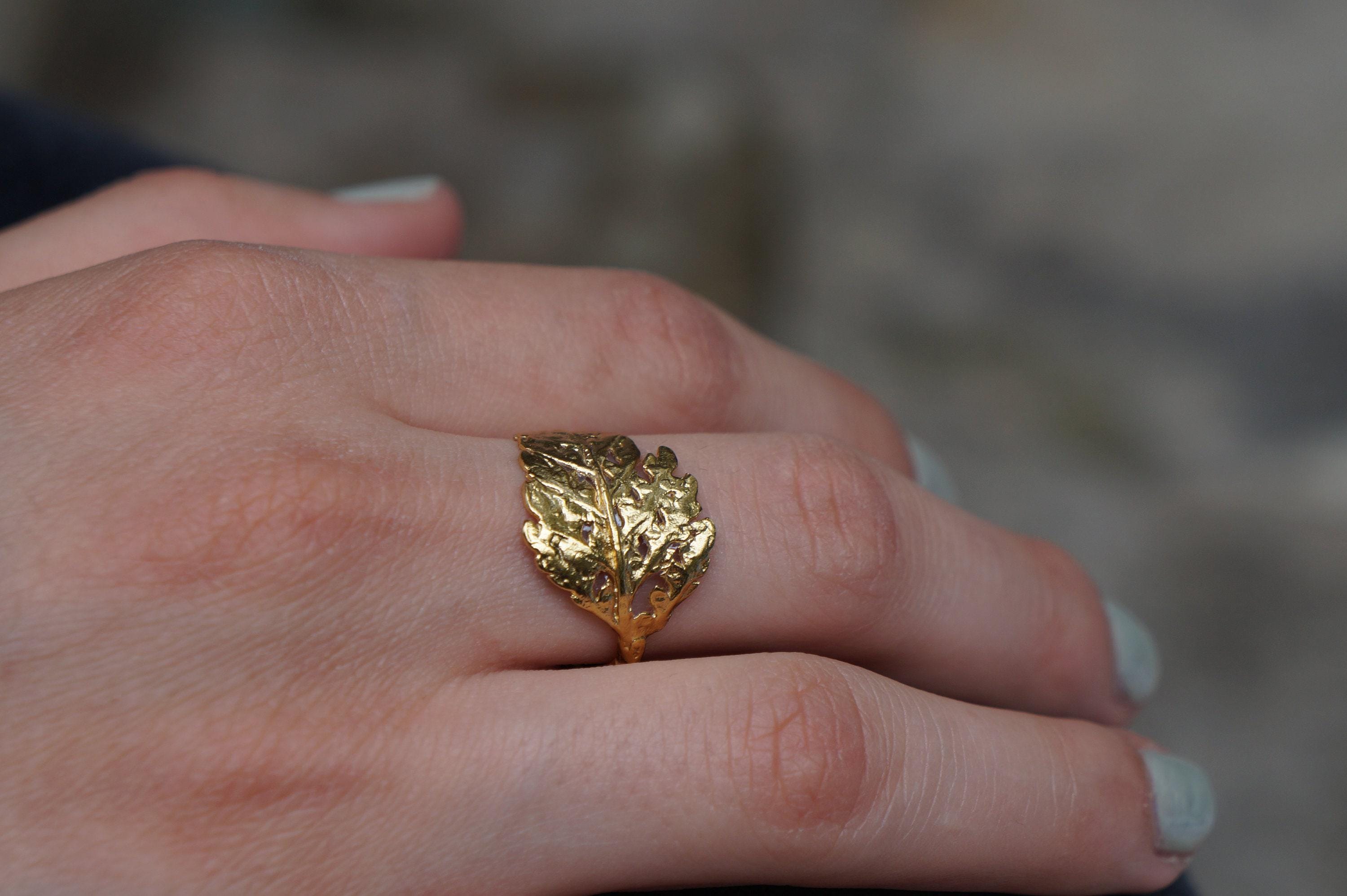 Fern Leaf Ring: Gold Plated Brass, Nature-Inspired Design-2