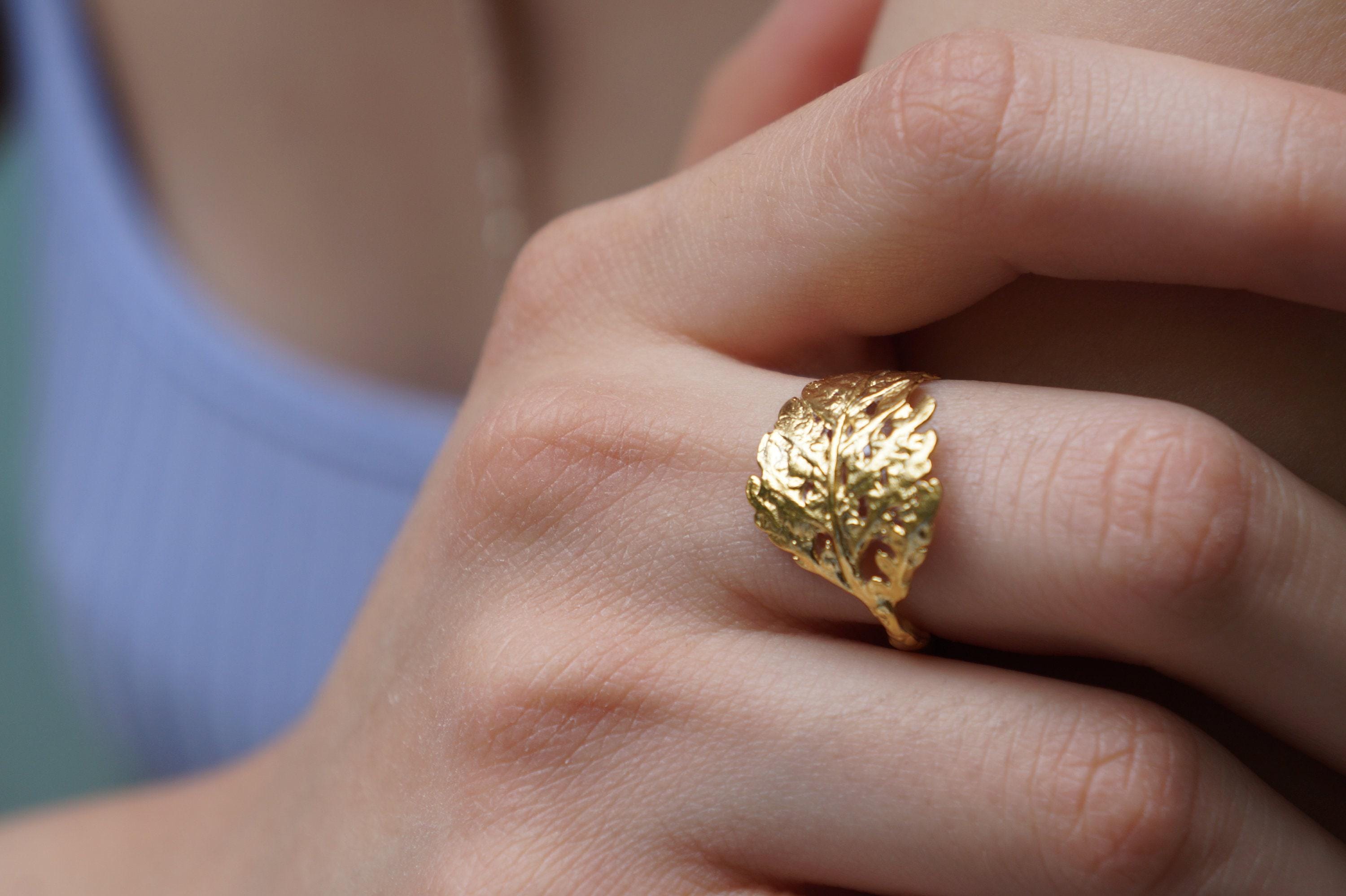 Fern Leaf Ring: Gold Plated Brass, Nature-Inspired Design-1