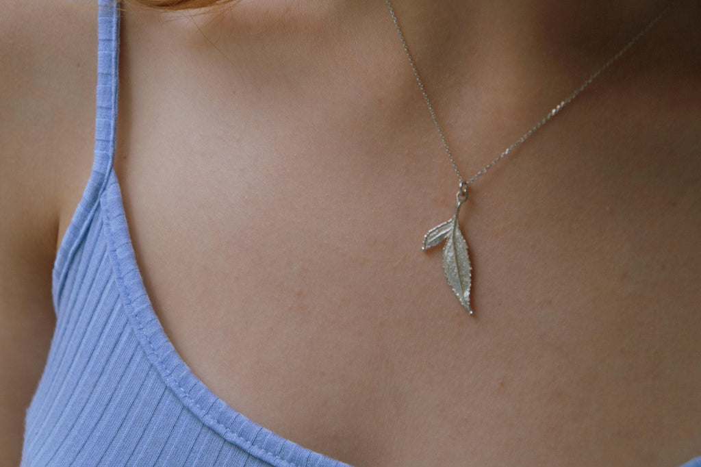 Sterling Silver Leaf Necklace - Delicate Wild Rose Pendant-1