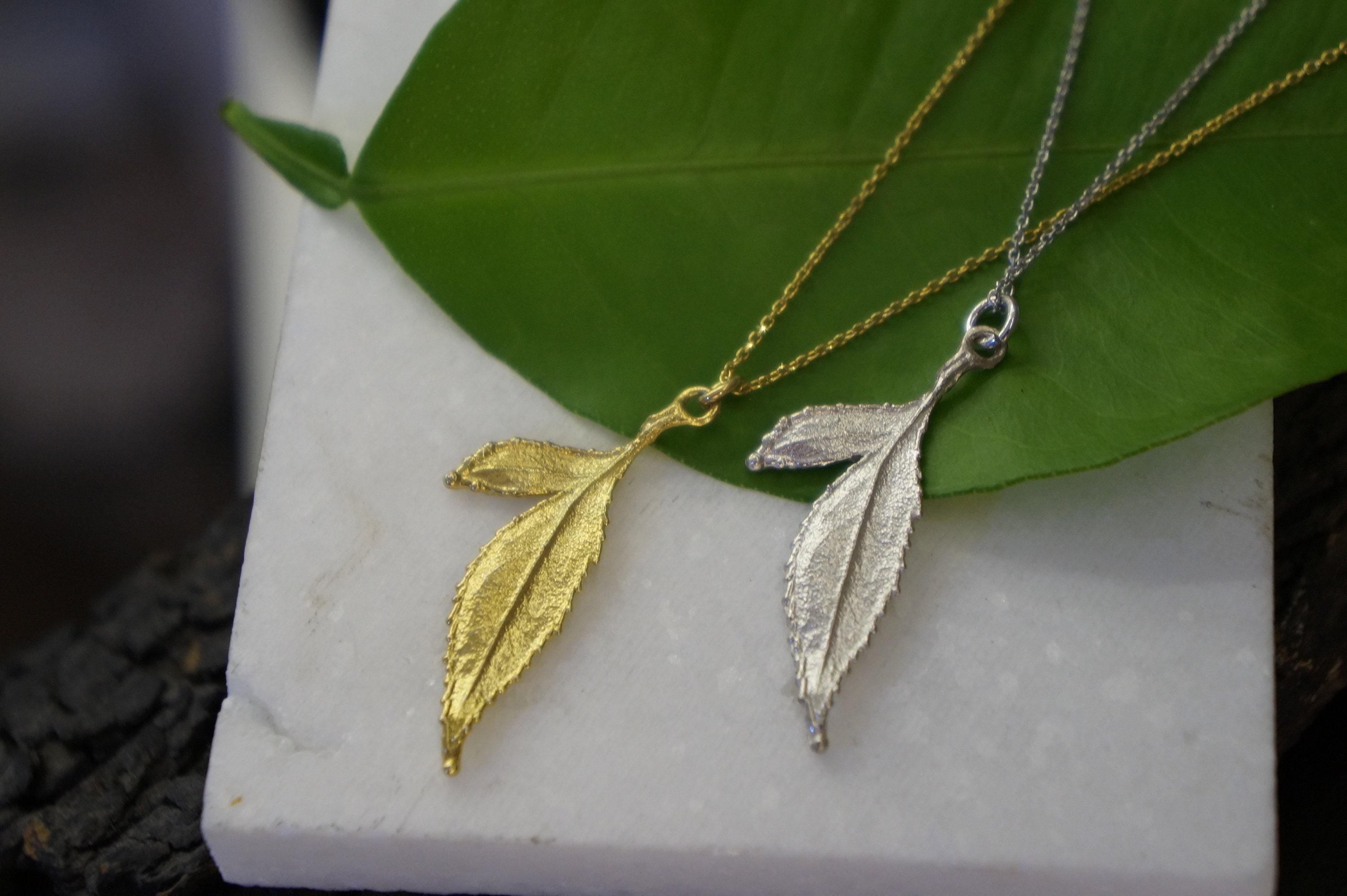 Sterling Silver Leaf Necklace - Delicate Wild Rose Pendant-2