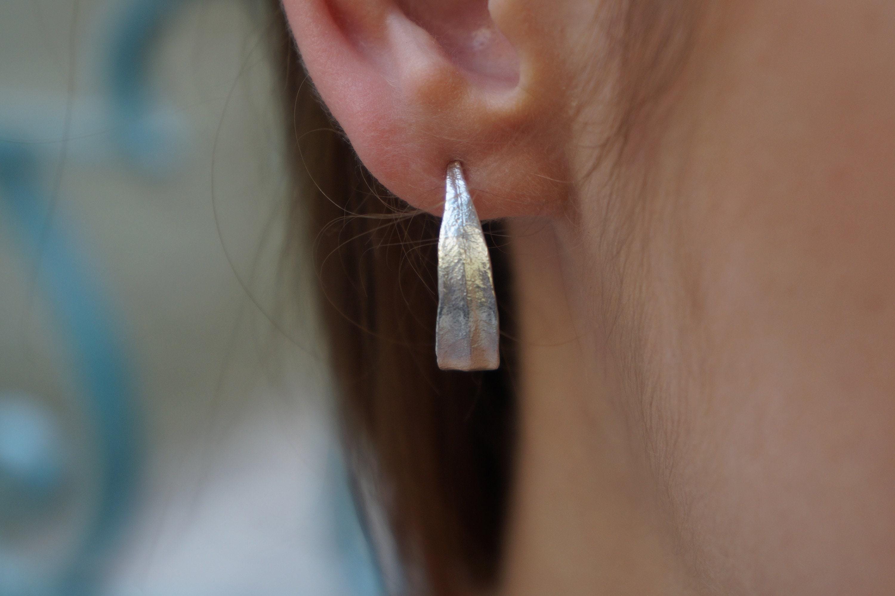 Olive Leaf Earrings: Mini Hoops in Silver or Gold (Unisex)-0