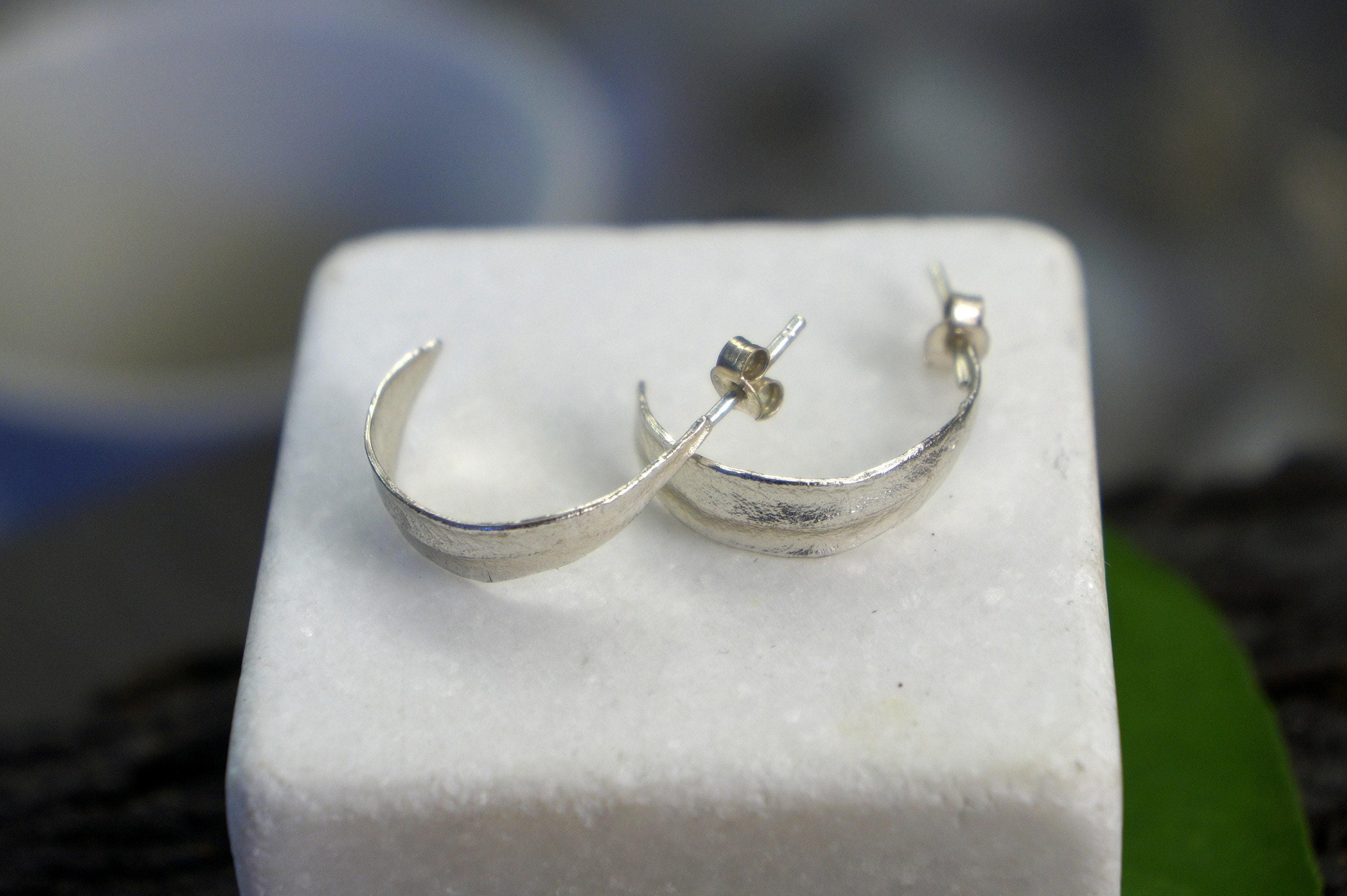 Olive Leaf Earrings: Mini Hoops in Silver or Gold (Unisex)-2
