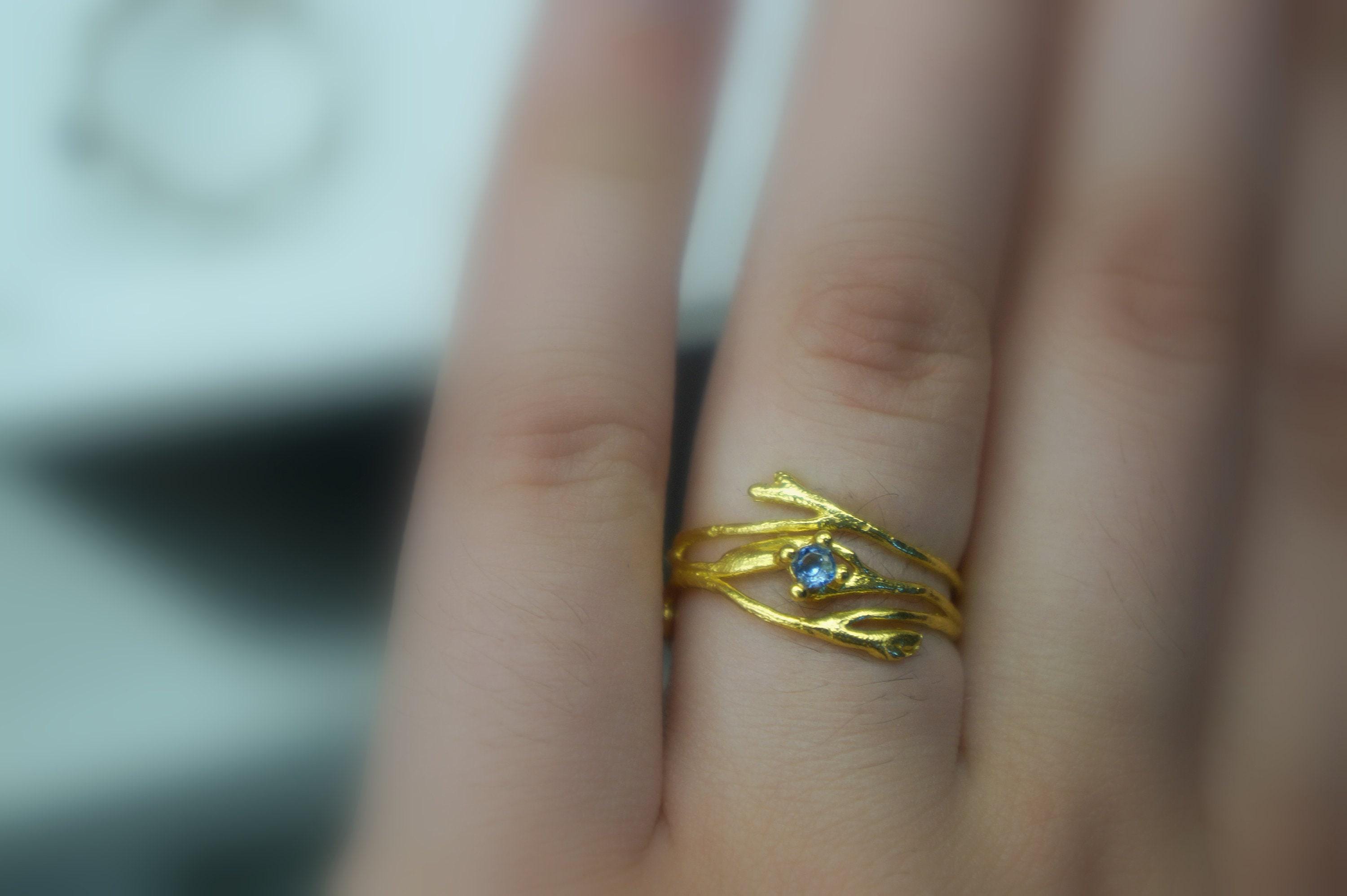 Nature-Inspired Twig Ring, Jasmine Branch with Zircon (Sterling Silver)-4