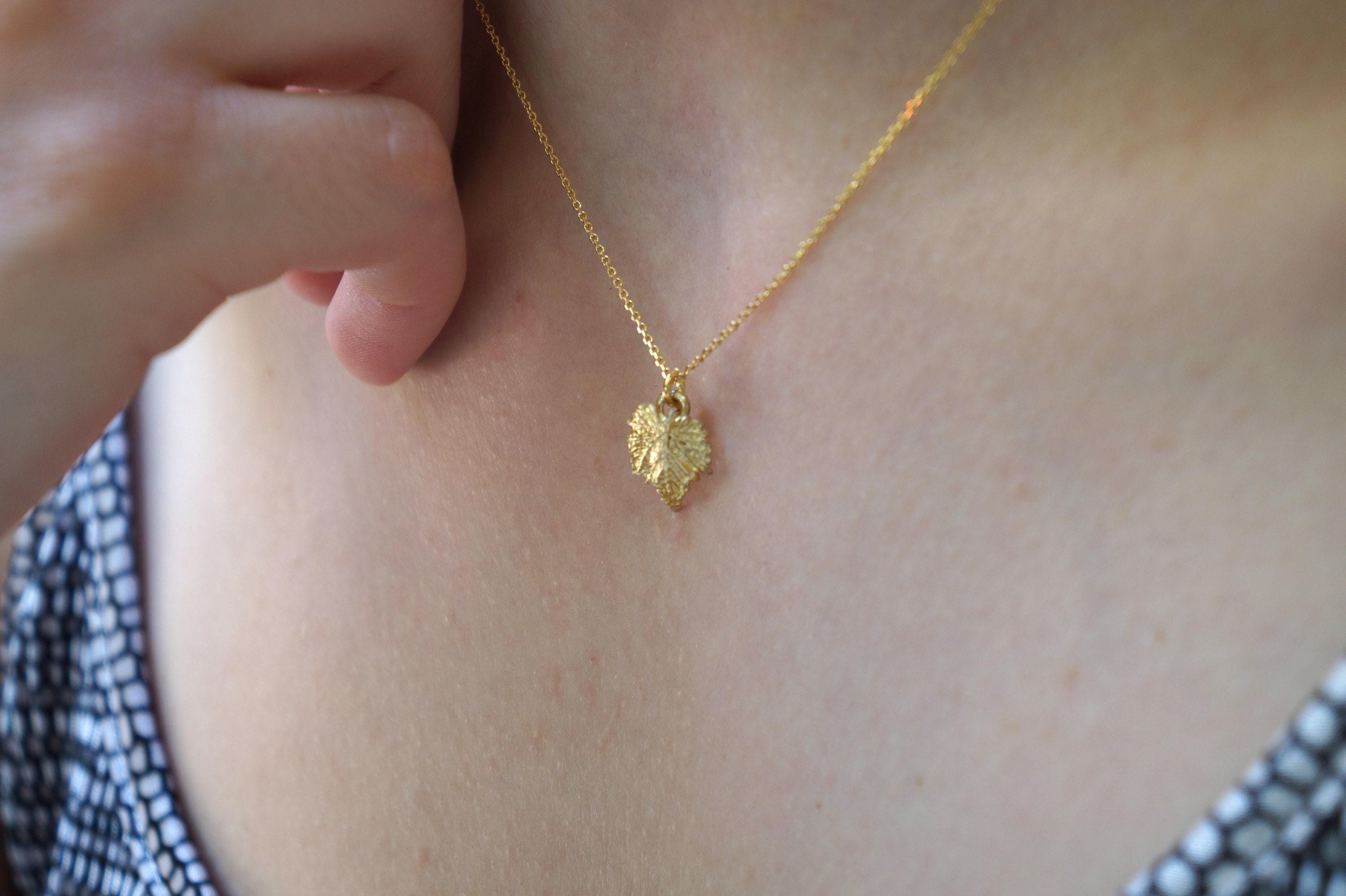 Gold Leaf Necklace - Small Dainty Pendant in Recycled Silver-0