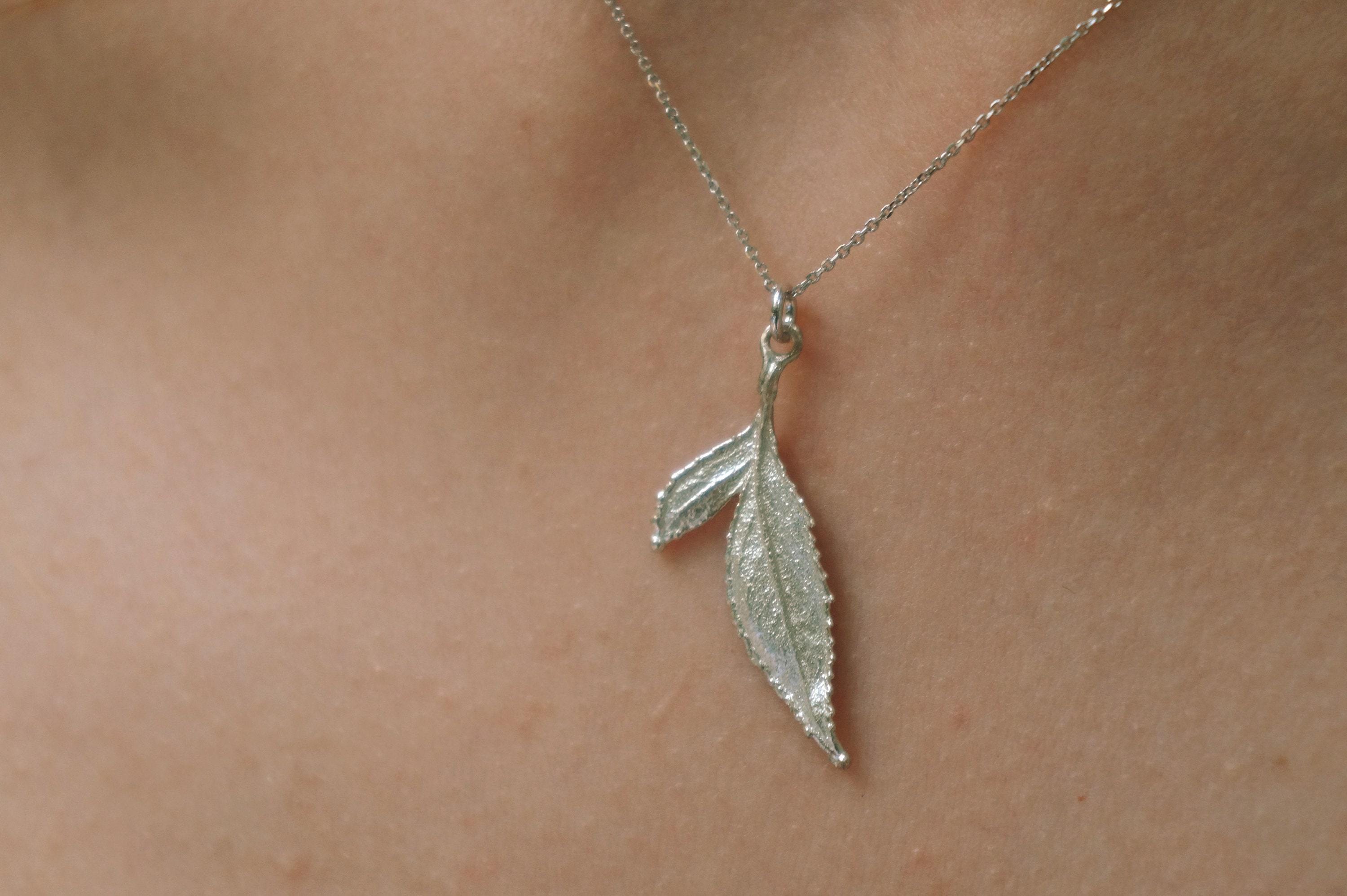Sterling Silver Leaf Necklace - Delicate Wild Rose Pendant-0
