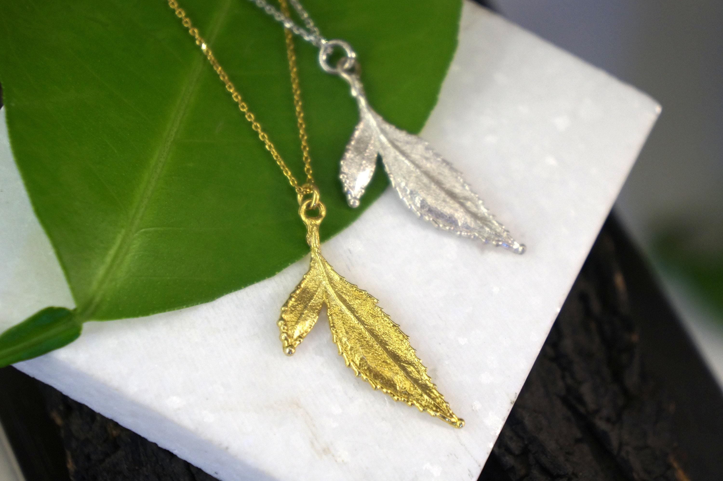 Sterling Silver Leaf Necklace - Delicate Wild Rose Pendant-3