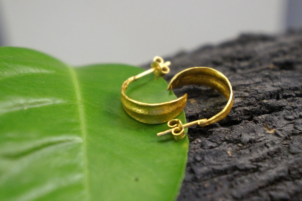 Olive Leaf Earrings: Mini Hoops in Silver or Gold (Unisex)-3