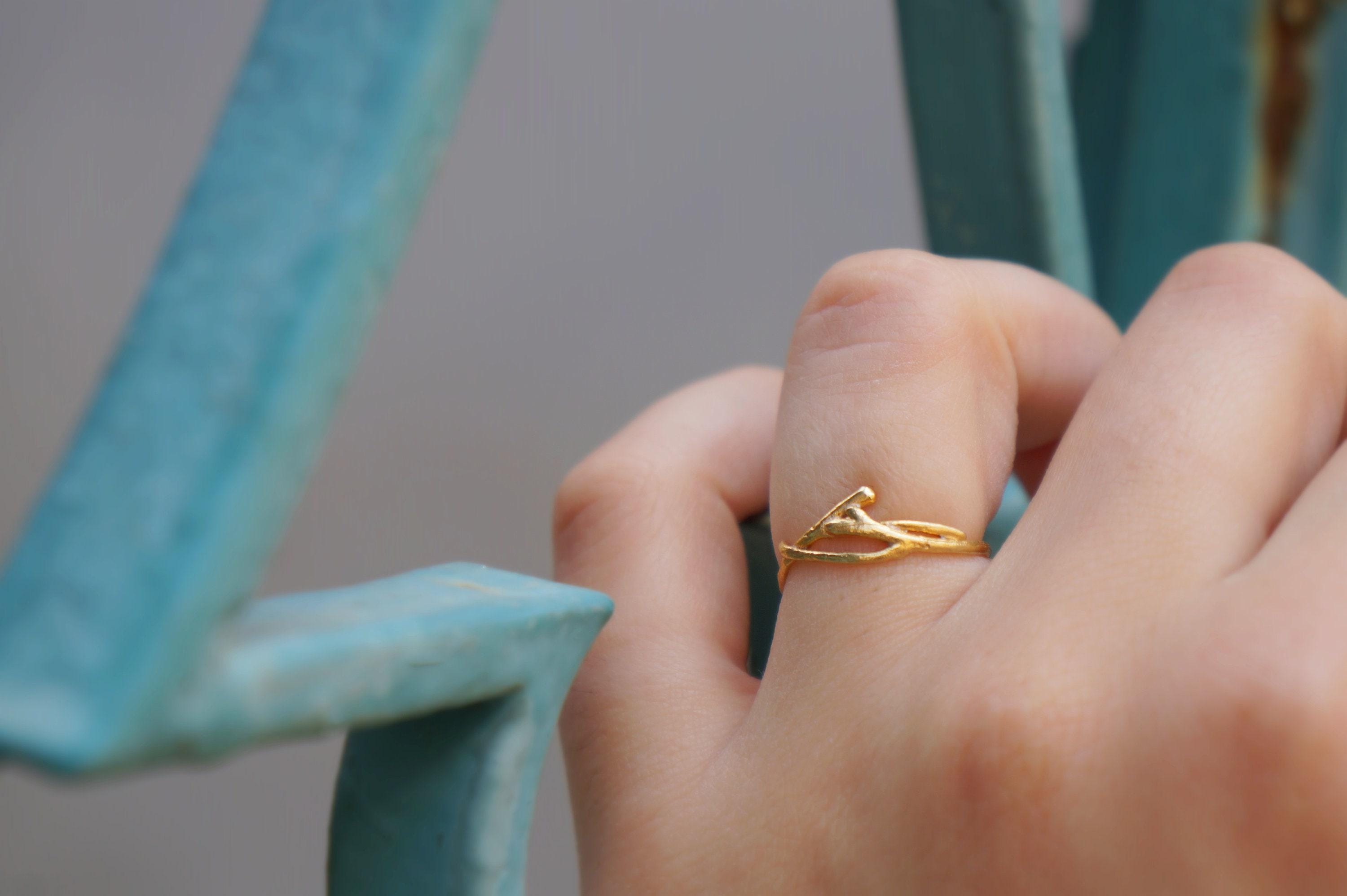 Gold Jasmine Ring, Gold-Plated Sterling Silver Jewelry, Jasmine Branch Ring, Gift for Her, Birthday Gift for Women, Handmade Jewelry-2