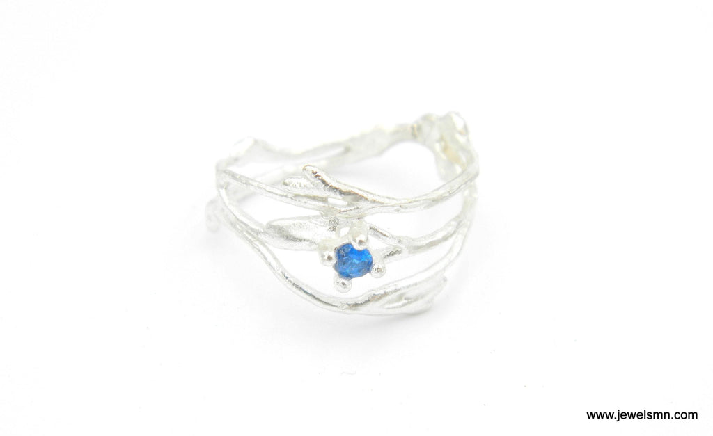 Nature-Inspired Twig Ring, Jasmine Branch with Zircon (Sterling Silver)-1