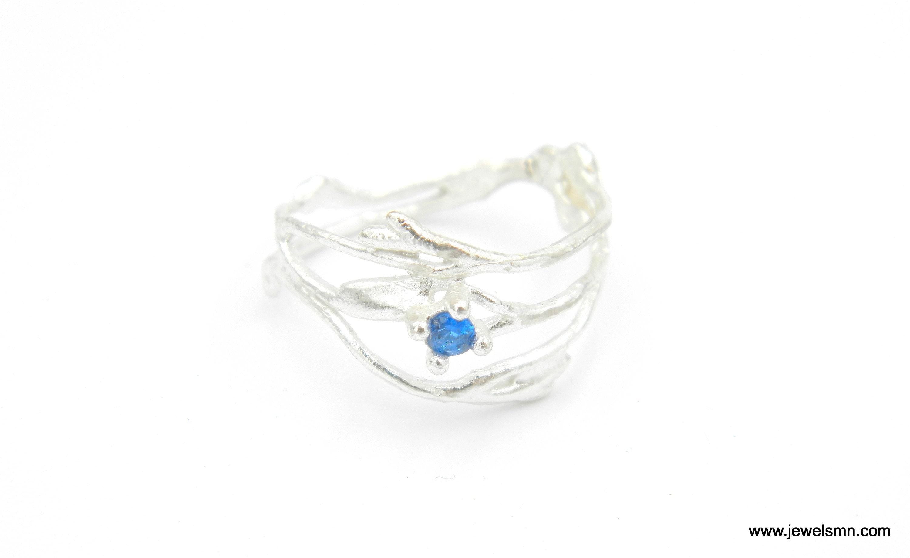 Nature-Inspired Twig Ring, Jasmine Branch with Zircon (Sterling Silver)-1