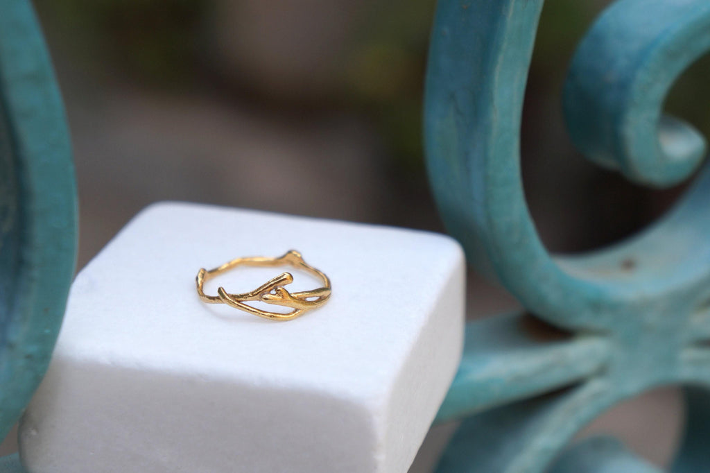 Gold Jasmine Ring, Gold-Plated Sterling Silver Jewelry, Jasmine Branch Ring, Gift for Her, Birthday Gift for Women, Handmade Jewelry-3