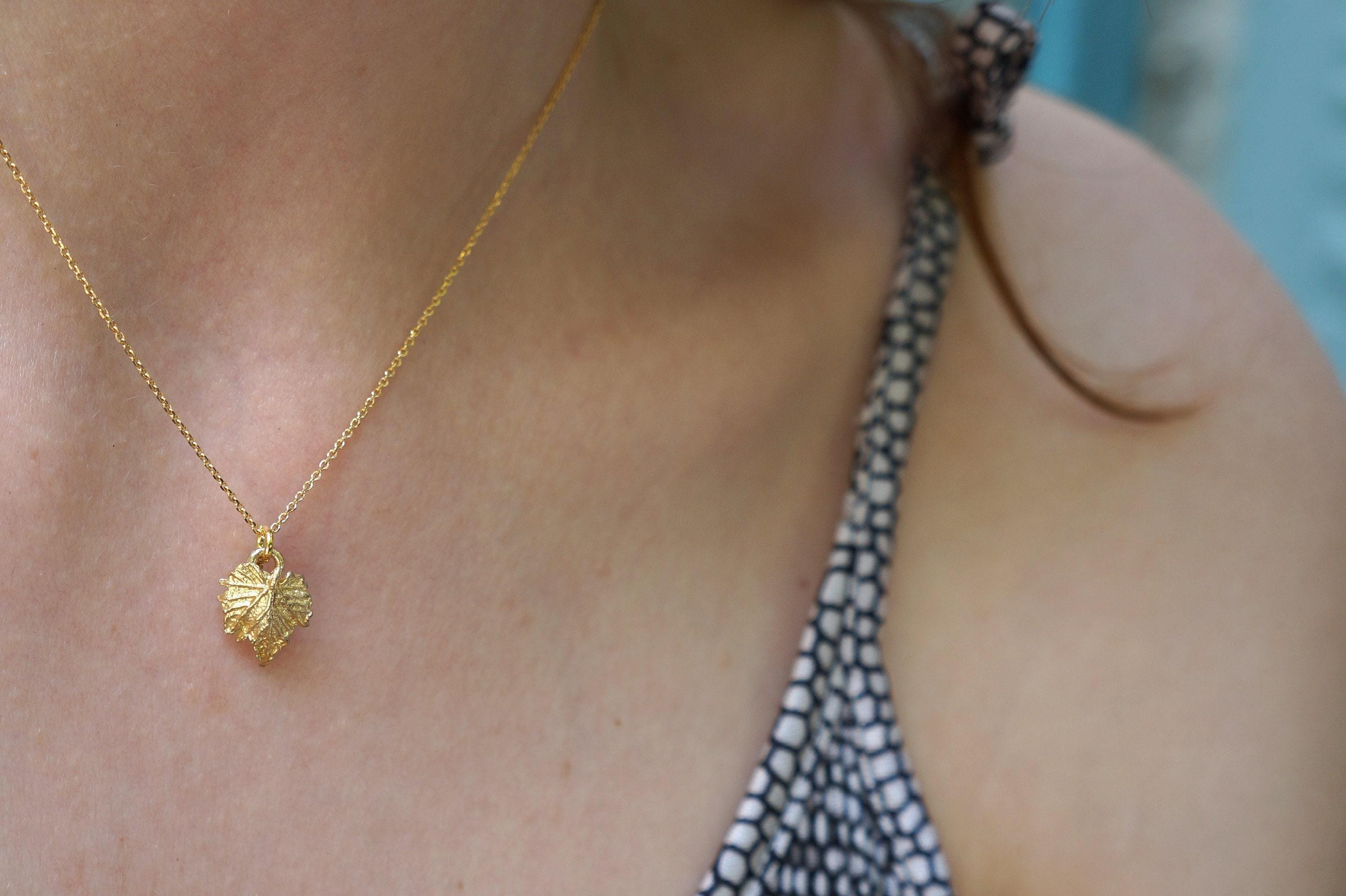 Gold Leaf Necklace - Small Dainty Pendant in Recycled Silver-1