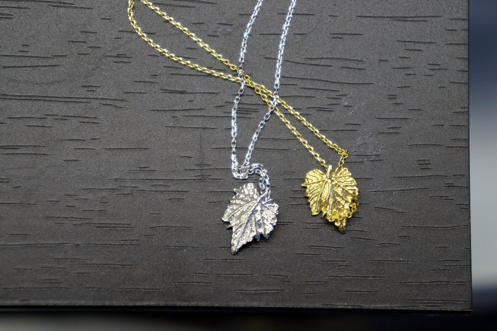 Gold Leaf Necklace - Small Dainty Pendant in Recycled Silver-2