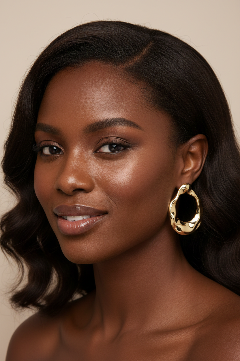 Mary Abstract Melted Circle Earrings worn by African model