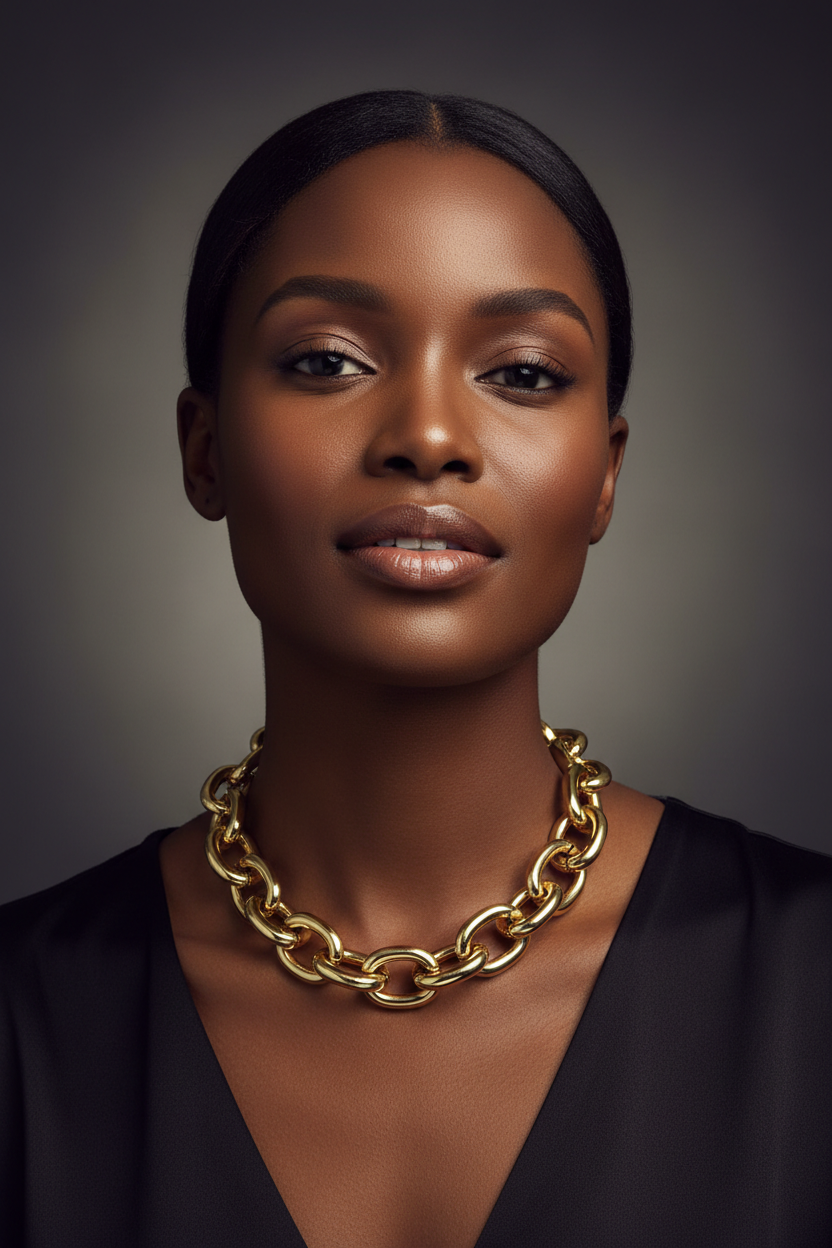 Antonia Chunky Gold Link Necklace worn by African model